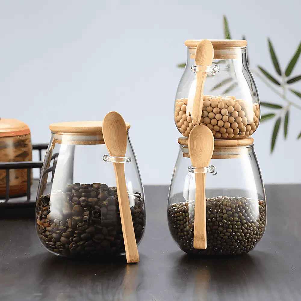 Bela Glass Storage Jar | Airtight, Natural Bamboo Lid - 3 Sizes