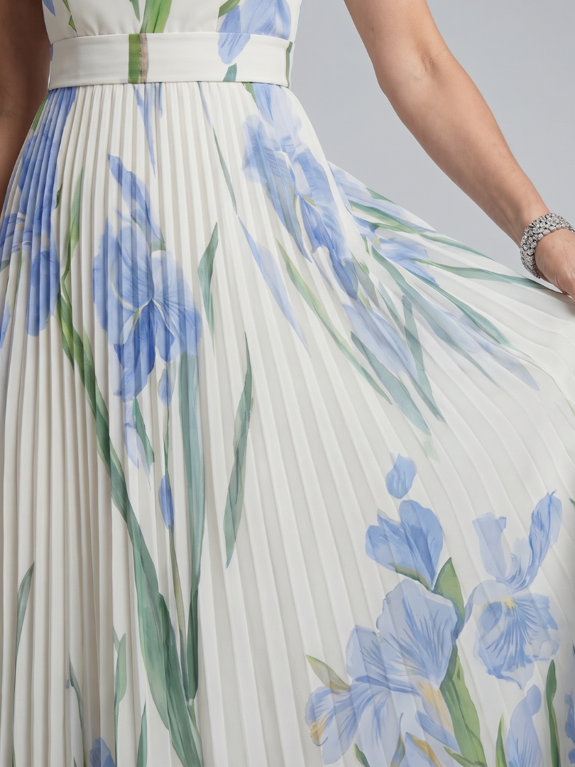 Elegant Floral Print Pleated Maxi Dress for Women
