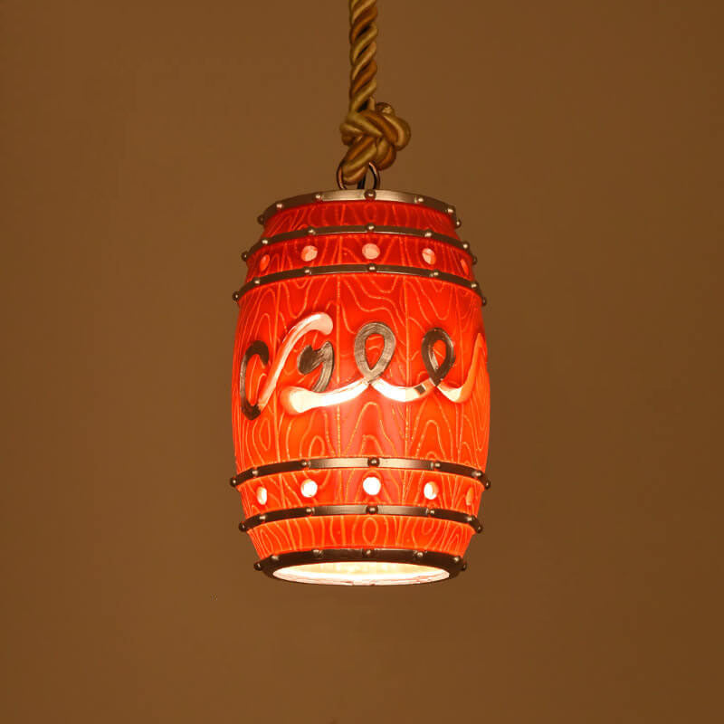 Rustic Wine Barrel Resin 1-Light Pendant Fixture