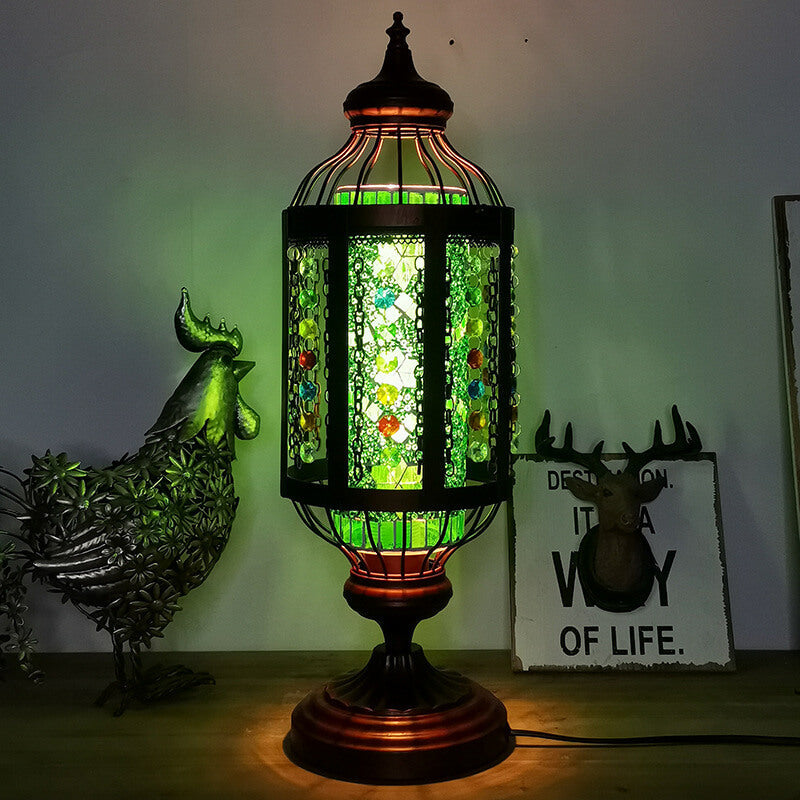Antique Turkish Stained Glass Lantern Table Lamp with Single Light