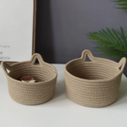 Desktop Storage Basket, Cat Ear Design, Cotton Rope Material, Natural Color