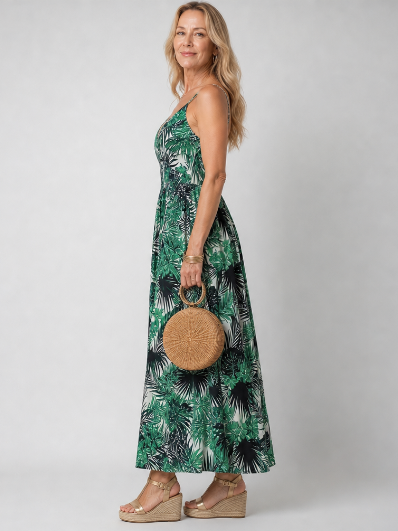 Elegant Tropical Maxi Dress for Women Spaghetti Strap Smocked