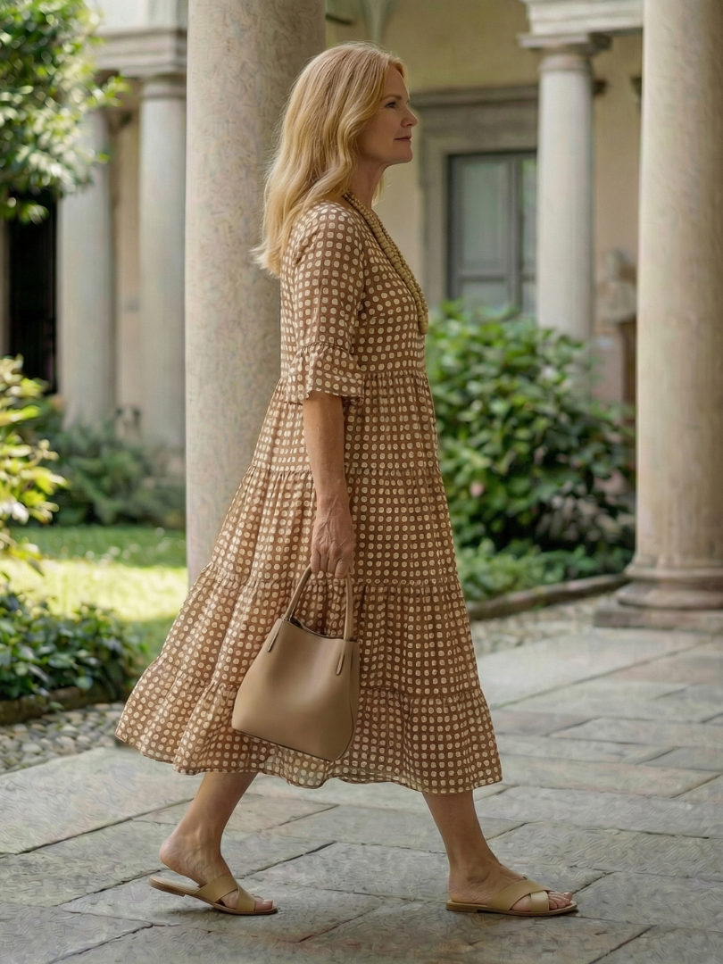 Effortless Midi Dress for Women Polka Dot Tiered