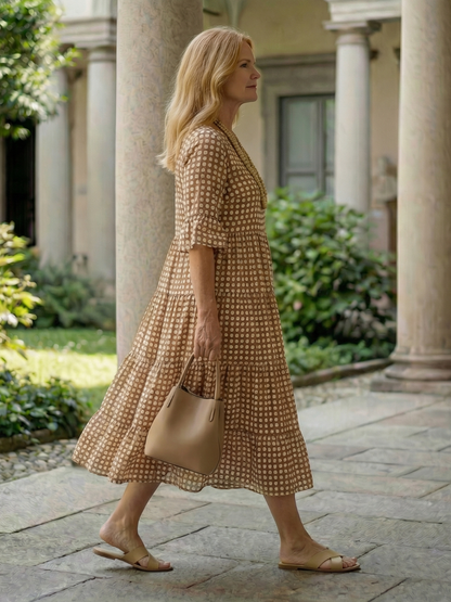 Effortless Midi Dress for Women Polka Dot Tiered