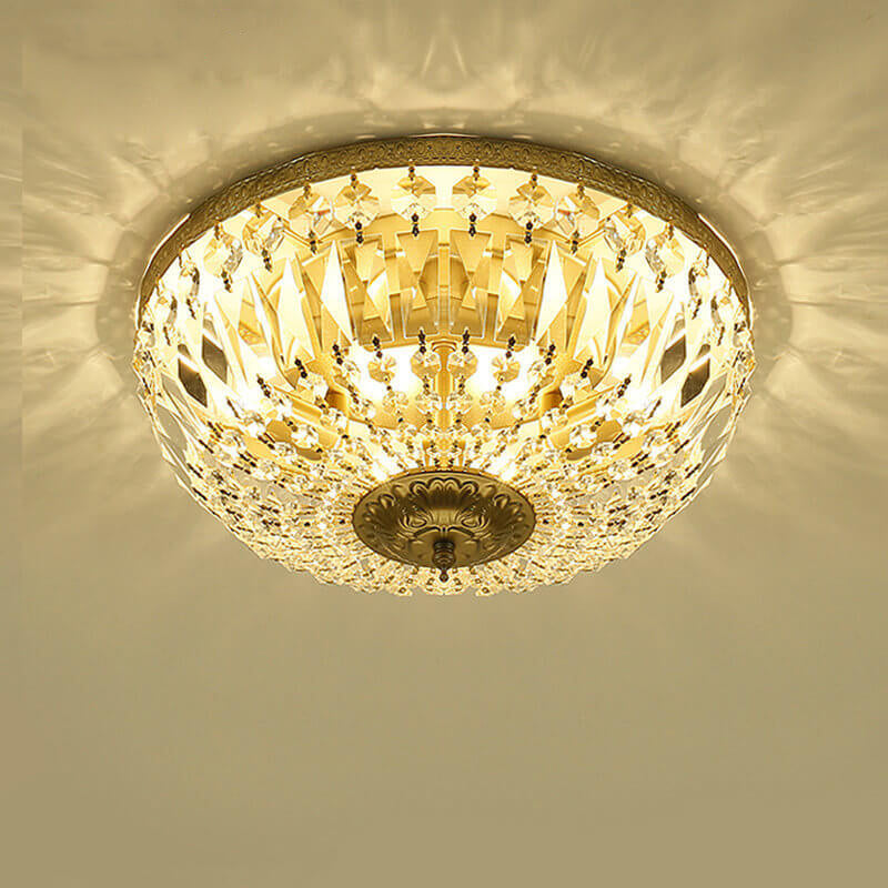 Retro Round Crystal Flush Mount Ceiling Light - 4/6 Lights