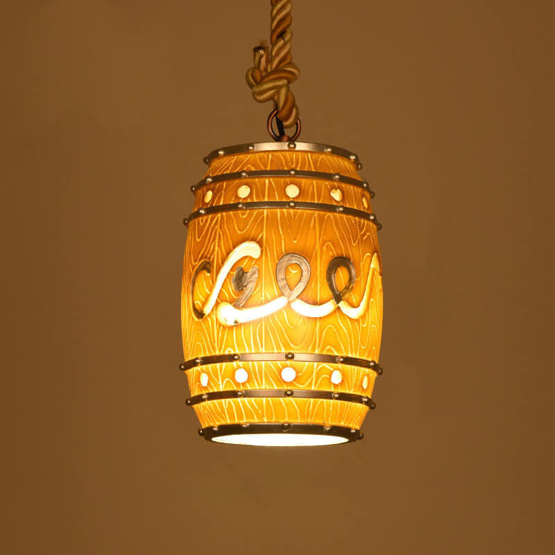 Rustic Wine Barrel Resin 1-Light Pendant Fixture