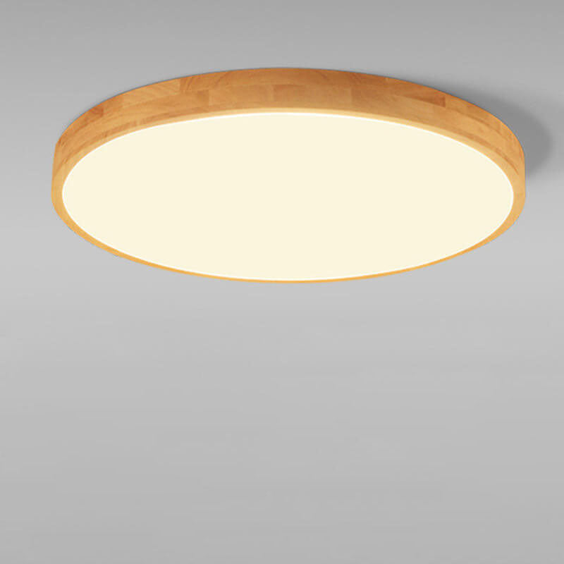 Ultra-Slim Round LED Flush Mount Ceiling Light in Nordic Solid Wood
