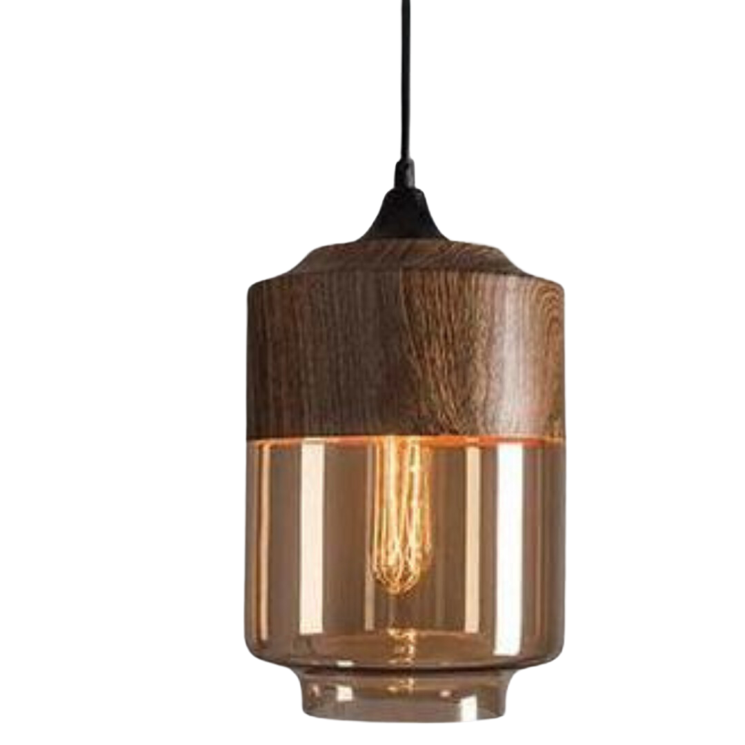 Viresta - Scandinavian Hanging Lamp of Wood and Tinted Glass