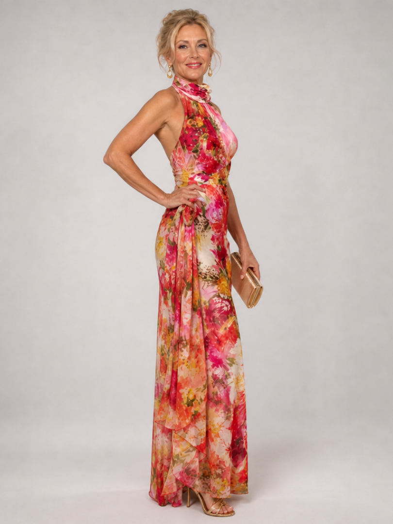 Elegant Floral Halter Maxi Dress for Women