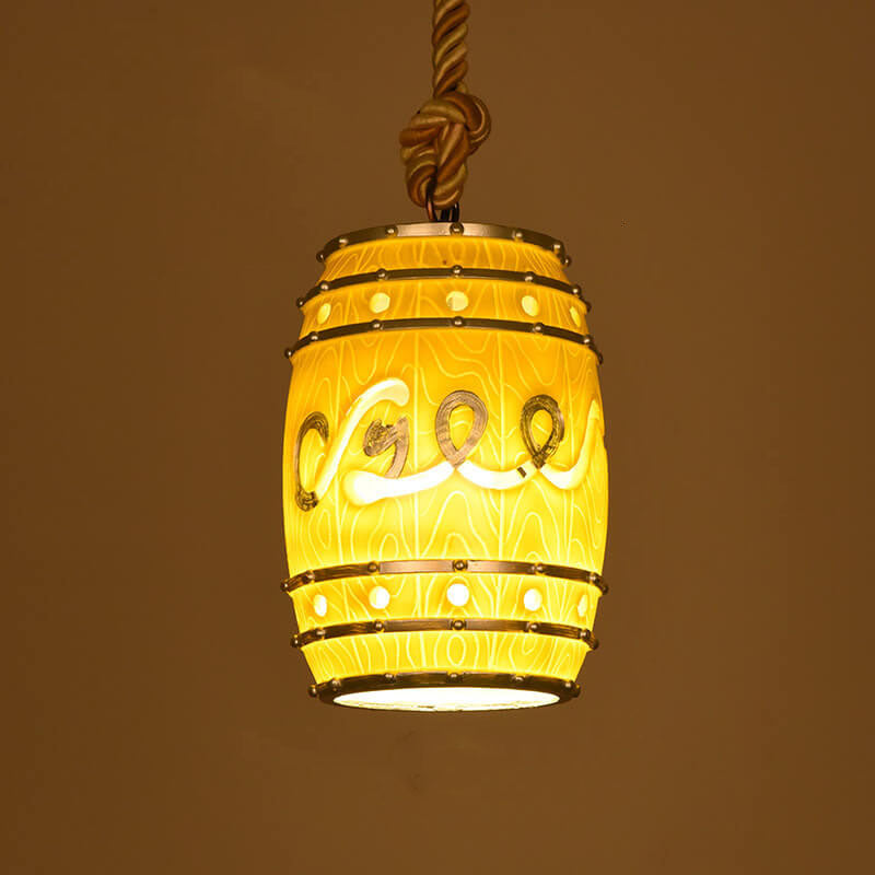 Rustic Wine Barrel Resin 1-Light Pendant Fixture