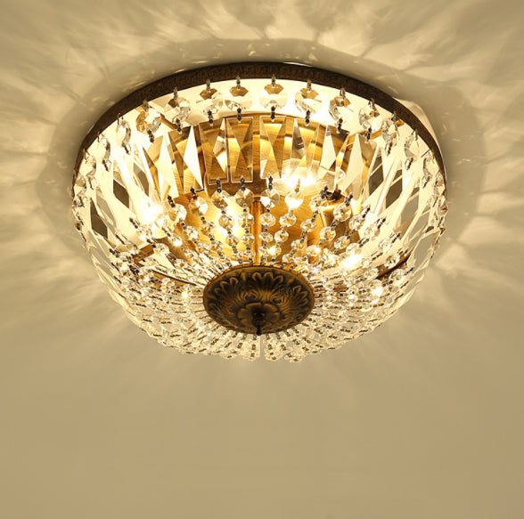 Retro Round Crystal Flush Mount Ceiling Light - 4/6 Lights