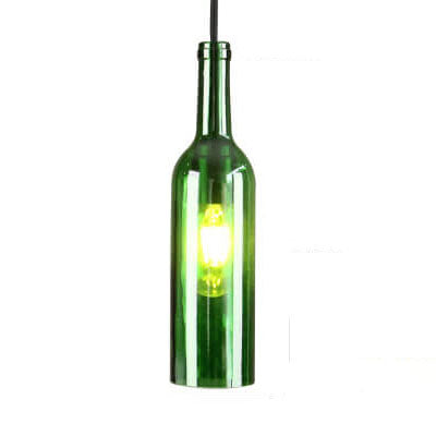 Vintage Glass Wine Bottle 1-Light Pendant Fixture
