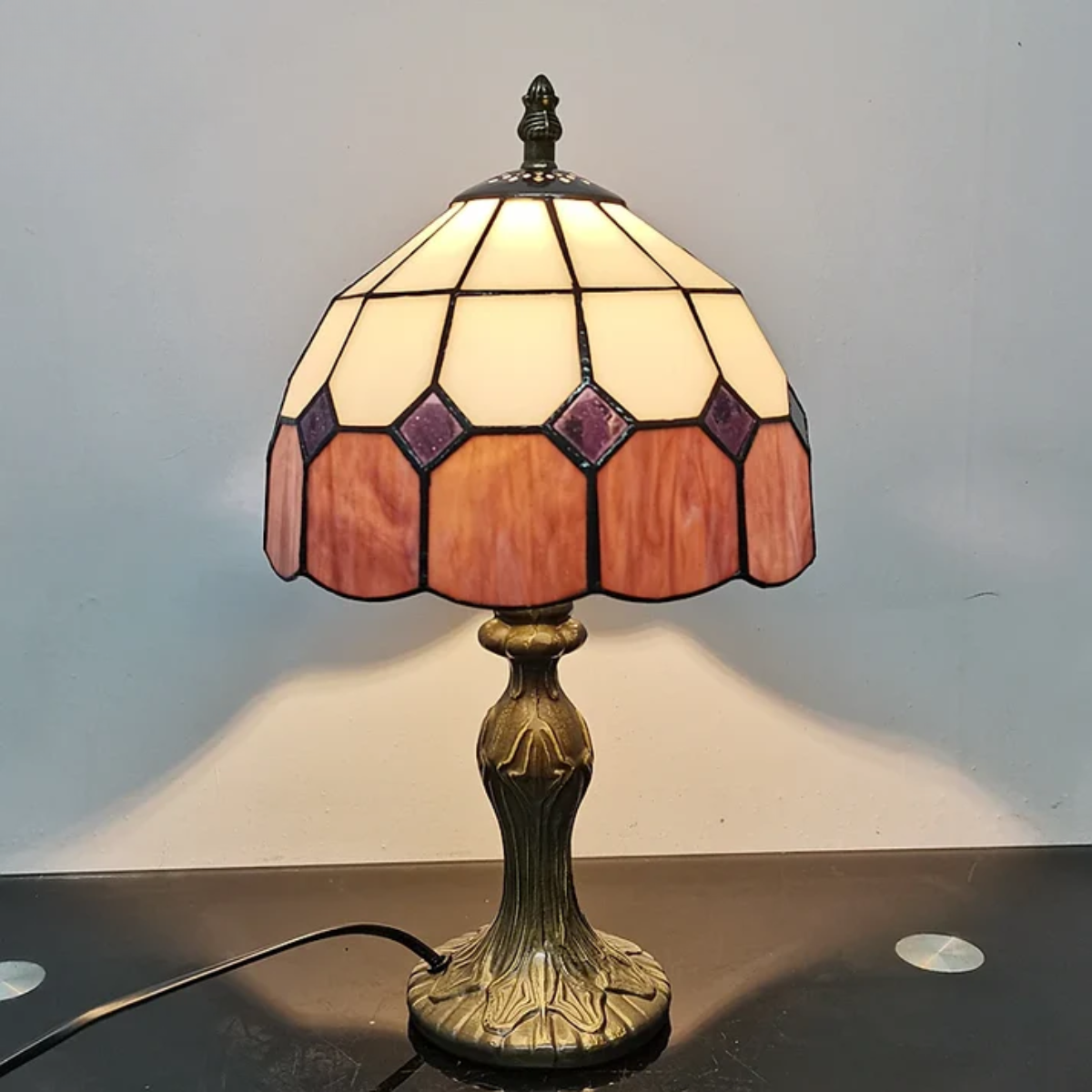 Nordiva - Table lamp 20 cm in Scandinavian checkered design for bedroom or desk