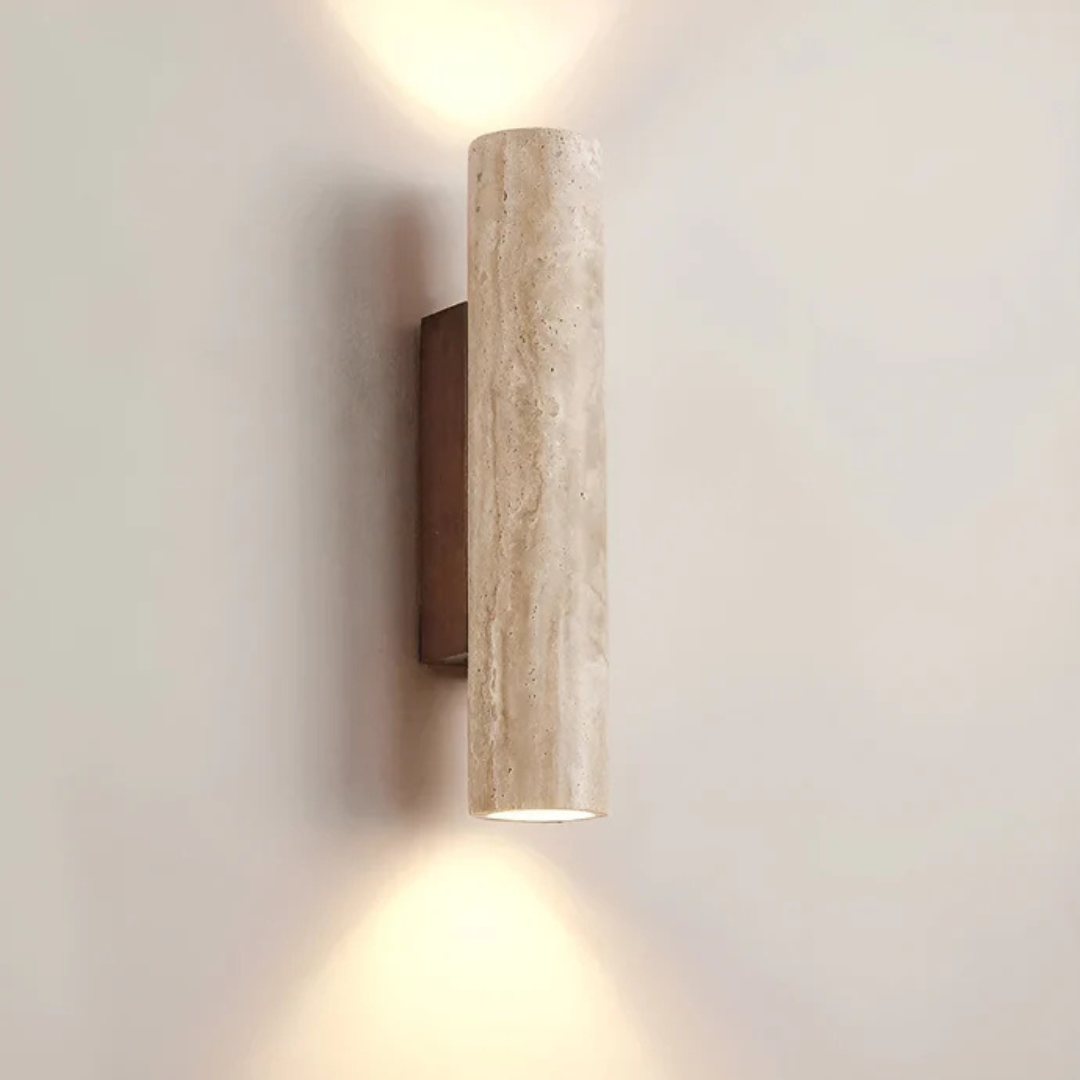 Bento Wabi Sabi Wandlamp | Uniek Travertijnontwerp, Warm LED Licht