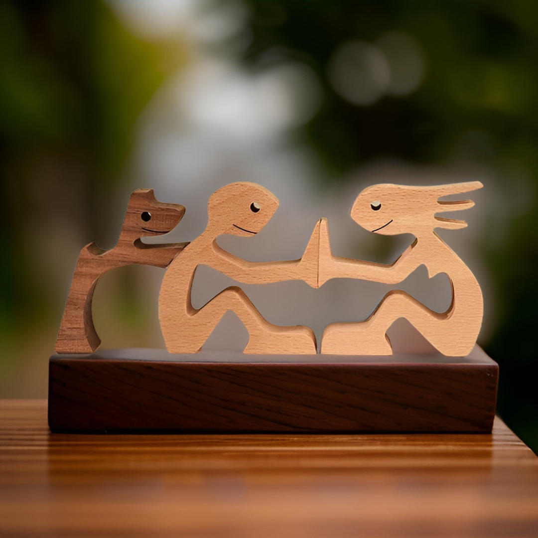 Aelix - Handmade Wooden Dog & Owner Statue
