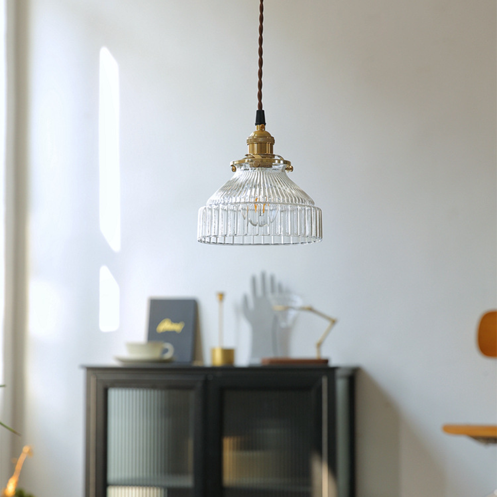 Koda Vintage Hanglamp | Geribbeld Glas met Luxe Koperen Fitting