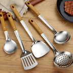 Culinor - Stainless Steel Kitchen Utensils Set with Wooden Handles 5-Piece