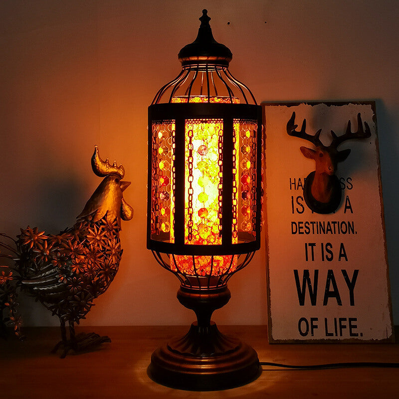 Antique Turkish Stained Glass Lantern Table Lamp with Single Light