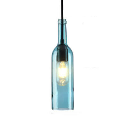 Vintage Glass Wine Bottle 1-Light Pendant Fixture