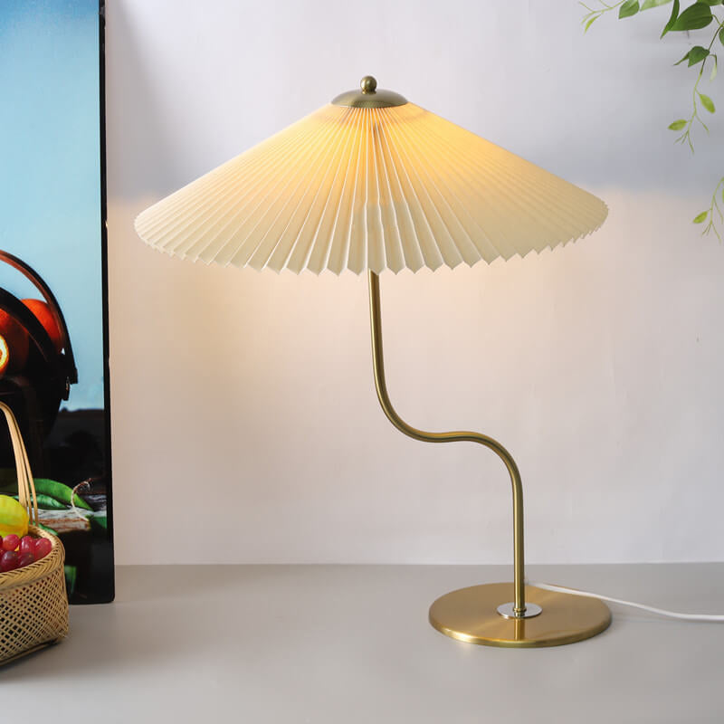 Vintage-Inspired Pleated Umbrella 1-Light Decorative Table Lamp
