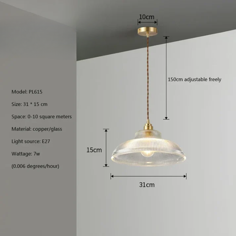 Braviont - Glass Pendant Lamp with Wood and Metal E27
