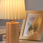 Classic Korean Pleated Column Table Lamp with Solid Wood Base - 1 Light