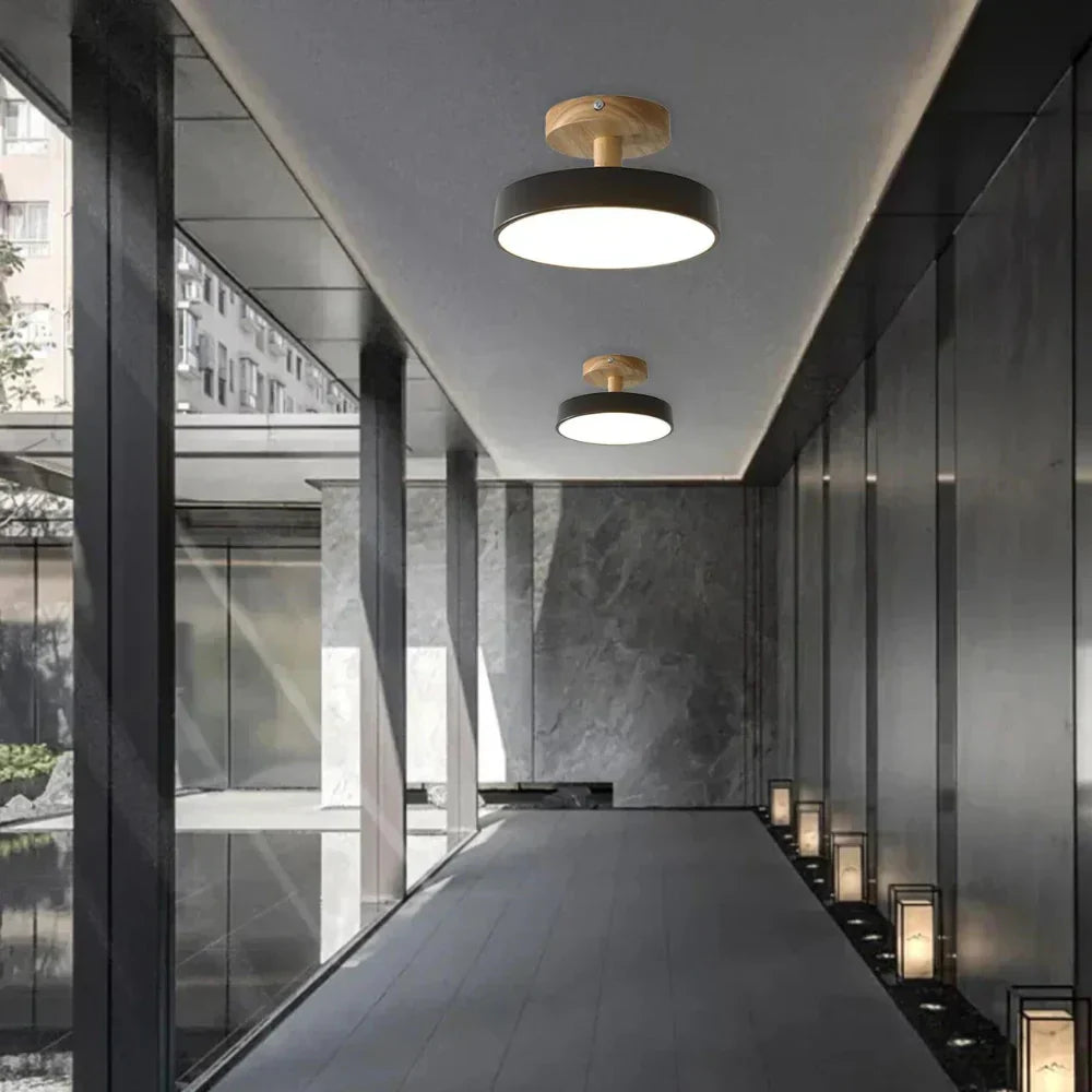 Bela LED Plafondlamp | Hout, Compact Ontwerp 18cm