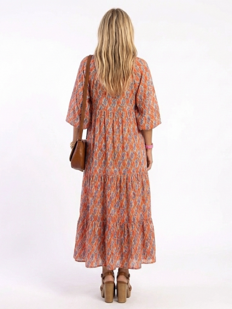 Effortless Maxi Dress for Women Geometric Print Tiered