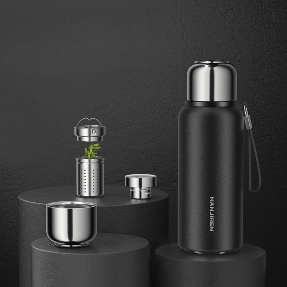 Insulated Thermos Bottle, Stainless Steel, Built-In Tea Strainer, 1000–1500ml Capacity
