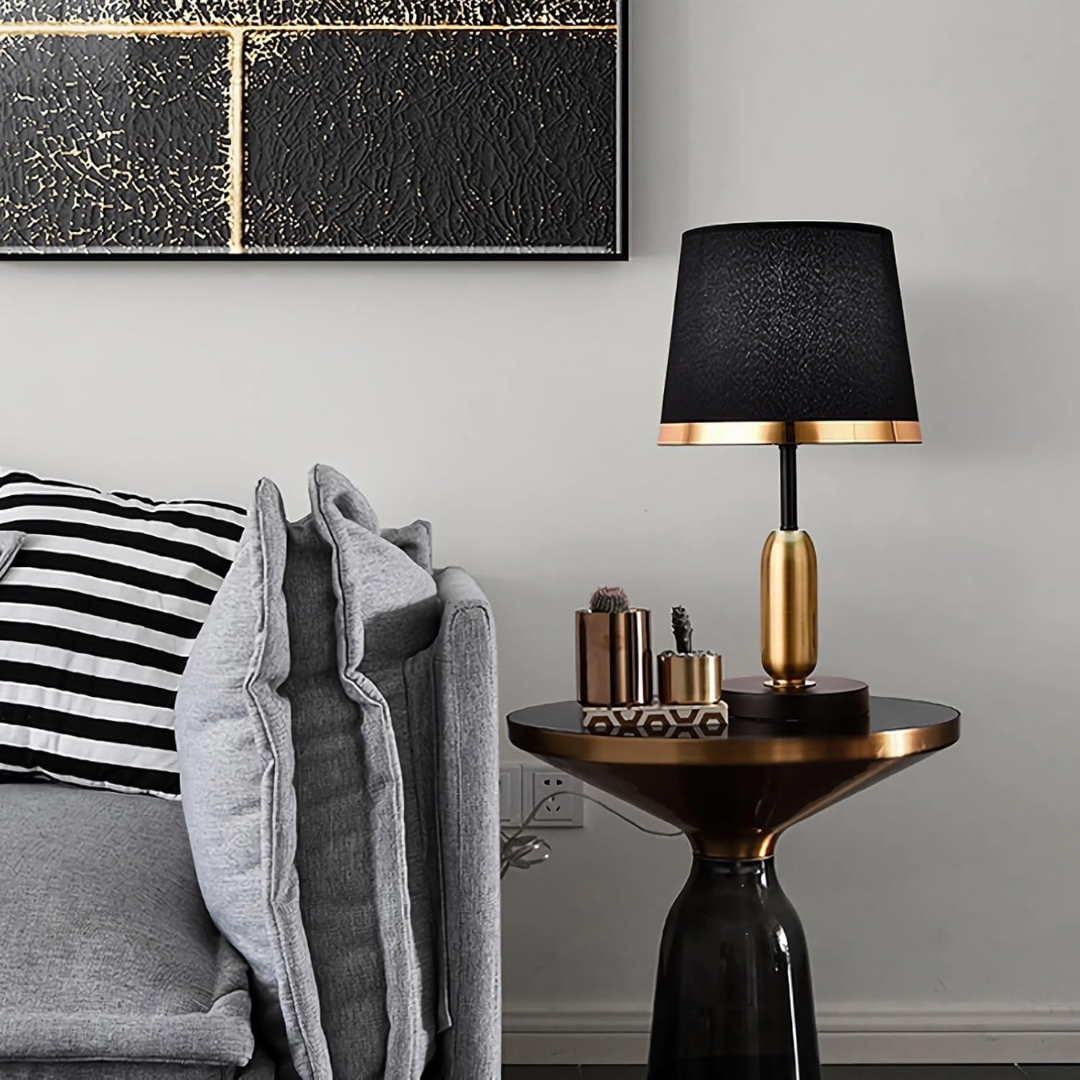 Bela Vintage Table Lamp | Black & Gold Accent Light, Soft Ambient Glow