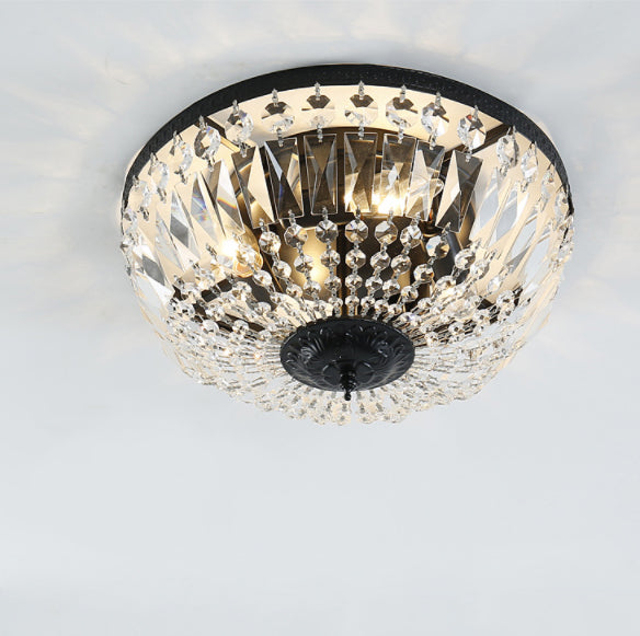 Retro Round Crystal Flush Mount Ceiling Light - 4/6 Lights