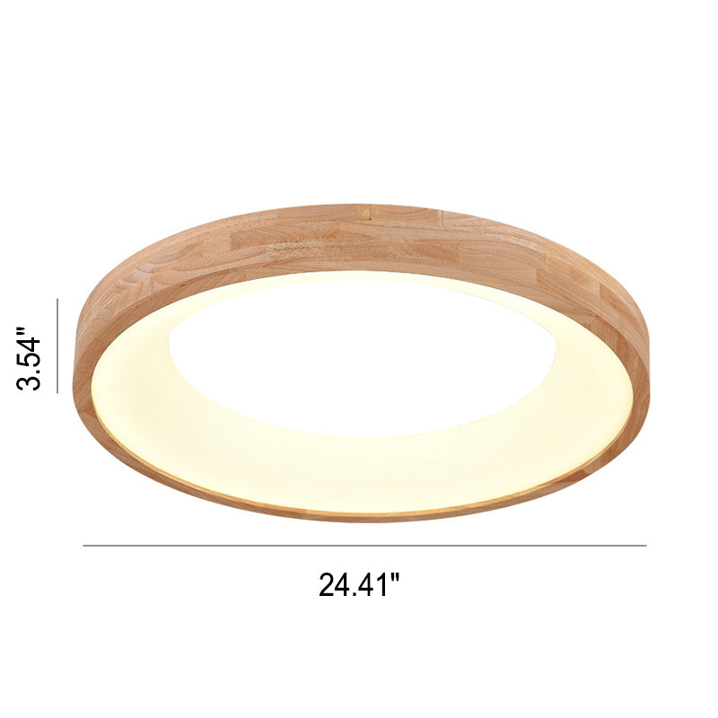 Round LED Flush Mount Ceiling Light in Nordic Minimalist Log Wood Design