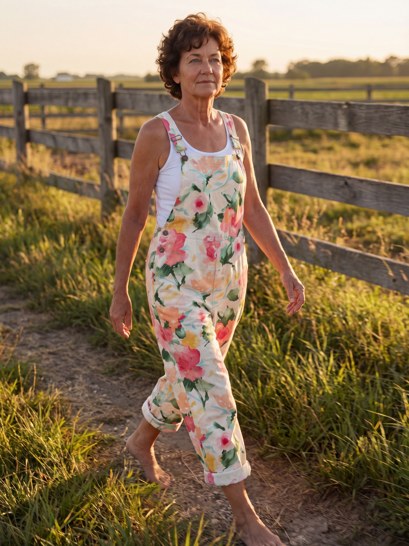 Effortless Overalls for Women Floral Wide-Strap Sleeveless
