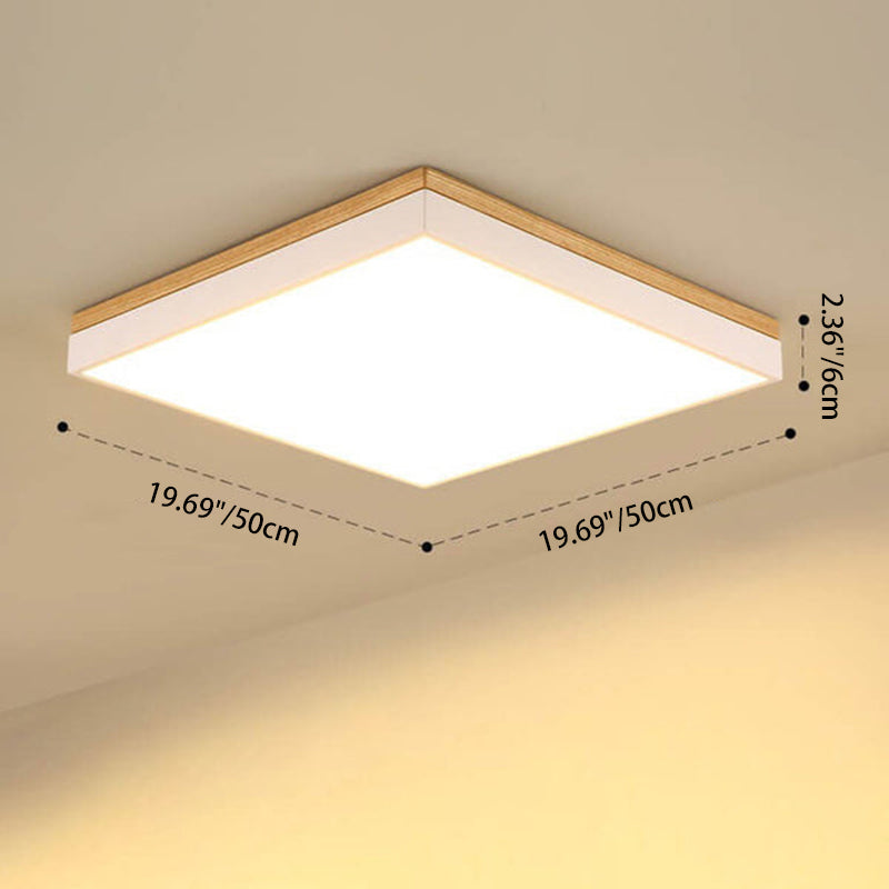 Contemporary Minimalist Solid Wood and Acrylic Square LED Flush Mount Ceiling Light for Living Room