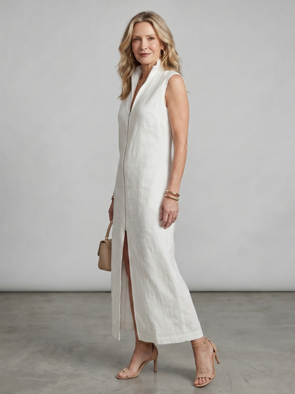 Elegant Front Slit Zip Maxi Dress for Women