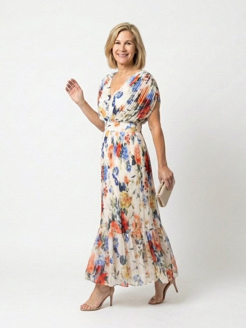 Elegant Floral Maxi Dress for Women Pleated