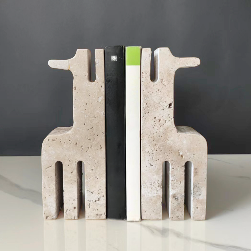 Bela Ethnic Sculpture Bookends | Travertine Marble, Abstract Design