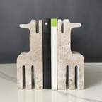 Bela Ethnic Sculpture Bookends | Travertine Marble, Abstract Design