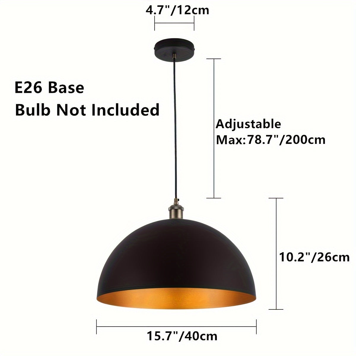 Bello Pendant Light | Adjustable Iron Shade, Black & Gold Finish
