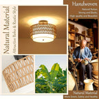 Bela Rattan Ceiling Light | Semi-Flush Mount with Linen Shade