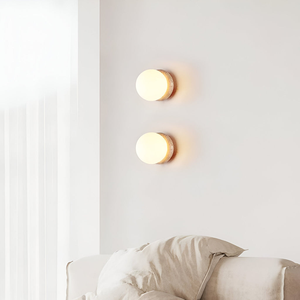 Modern Travertine Stone Round Outdoor Wall Light LED 1-Light