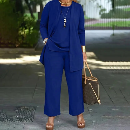 Elegant Three-Piece Set for Women Short-Sleeve Cardigan Wide-Leg
