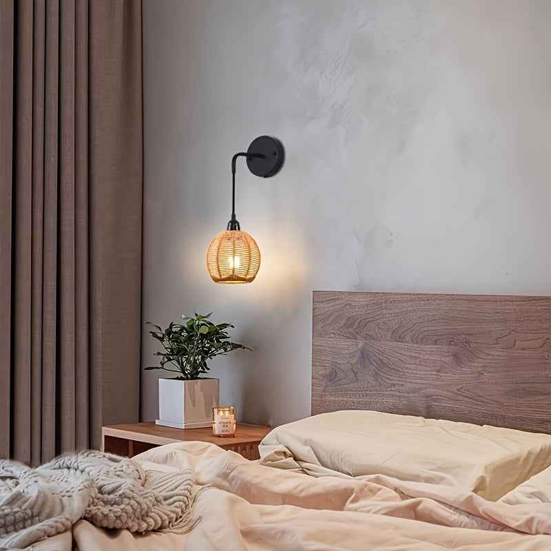 Bela Rattan Wall Lamp | Handwoven Shade, Adjustable Arm