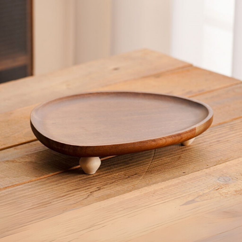 Bela Rustic Acacia Wood Tray | Elevated Design with Three Legs