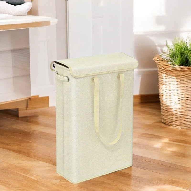 Laundry Hamper Linen Fabric Slim Profile Waterproof Lining Removable Lid Handles