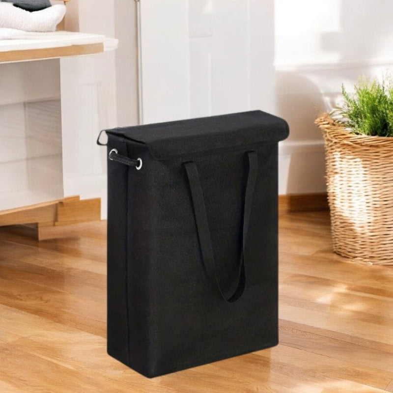 Laundry Hamper Linen Fabric Slim Profile Waterproof Lining Removable Lid Handles