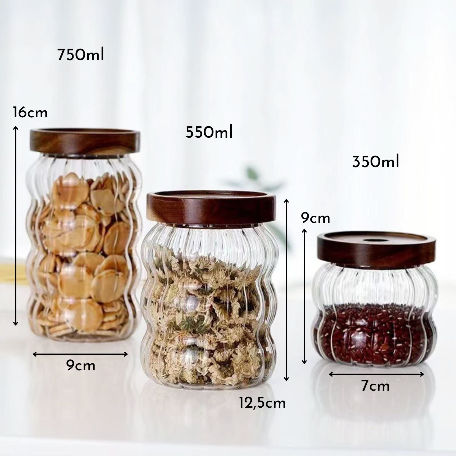 Bela Glass Jar Set | Wooden Lids, Hermetic Silicone Closure