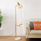 Marble Base Gold Floor Lamp with Charging Table