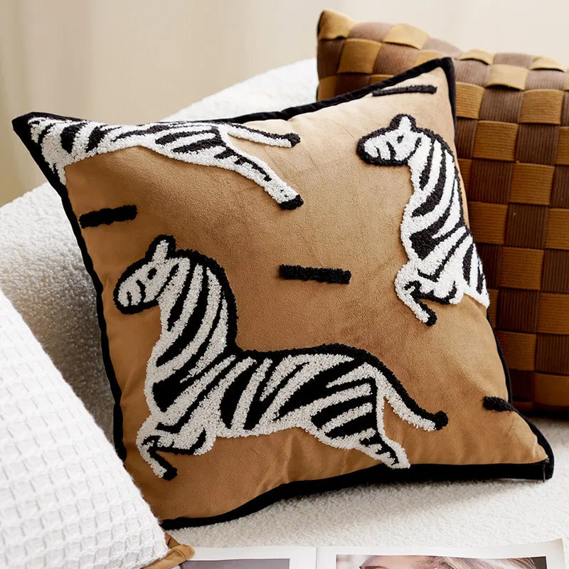 Cavalli Cushion Cover | Embroidered Animal Prints, 45x45 cm