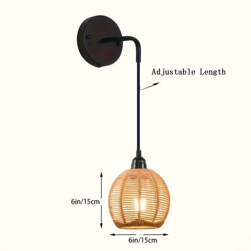 Bela Rattan Wall Lamp | Handwoven Shade, Adjustable Arm